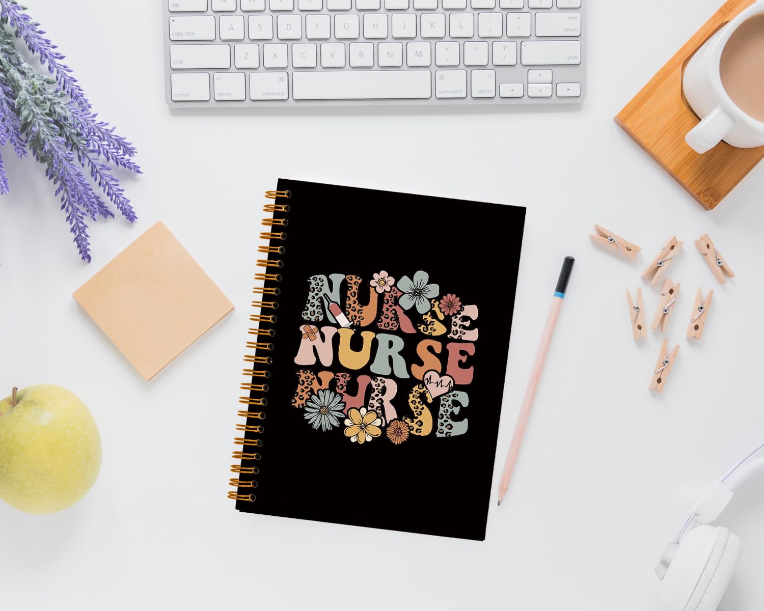 QUICQOD Cuaderno de tapa dura con espiral para notas de trabajo, regalos de agradecimiento para enfermeras, regalos de graduación para estudiantes de enfermería, diarios de lectura negros para