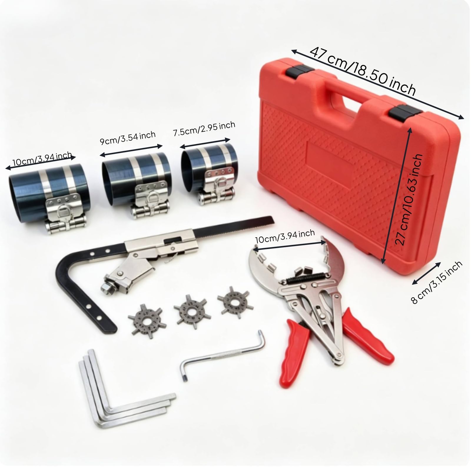 MagiDeal de Compresor de Aros de Pistón con Alicates Expansores Manguitos Metálicos y Herramienta con Gancho Construcción Robusta con Estuche Rígido para
