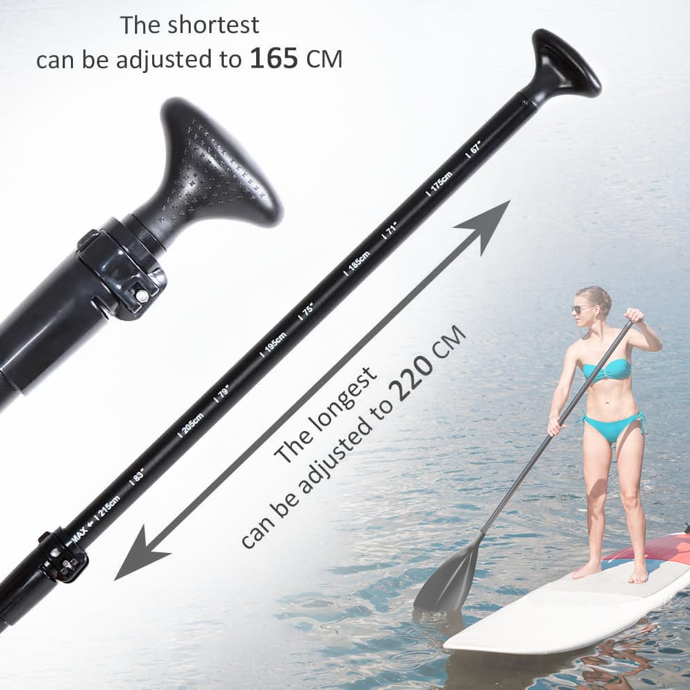 Karltion SUP wiosło – 3 sztuki regulowanych łopatek ze stopu aluminium SUP, łopatki do desek wiosłowych z ostrzem z włókna szklanego do surfingu, pływania, sportów wodnych – czarne