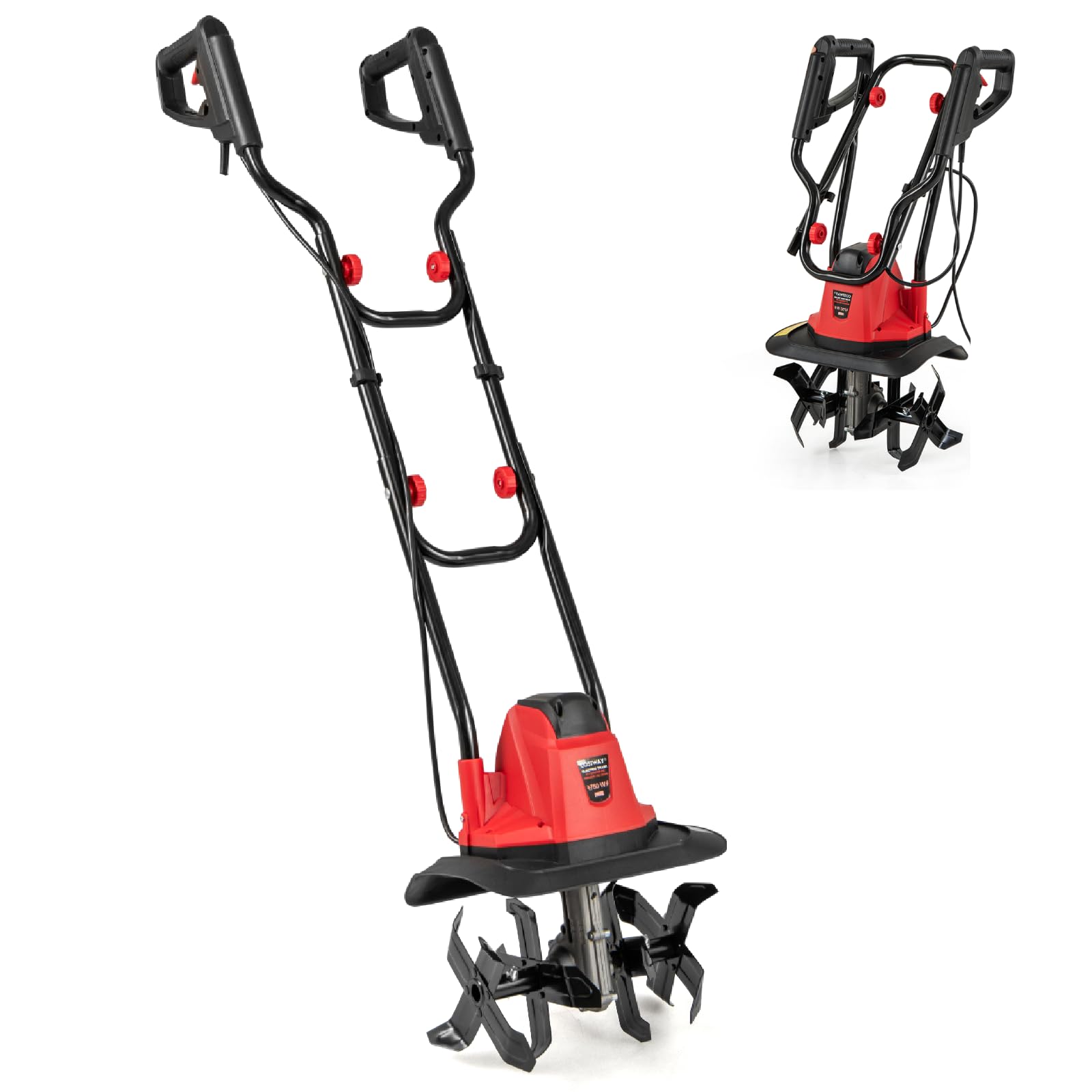 GiantexUK Electric Garden Tiller, 750W/1200W Lawn Soil Cultivator Rotovator Rototiller with 4 Blades, Safety Lock & Foldable Handle, 22cm Working Depth (Red, 32cm Tilling Width, 750W)