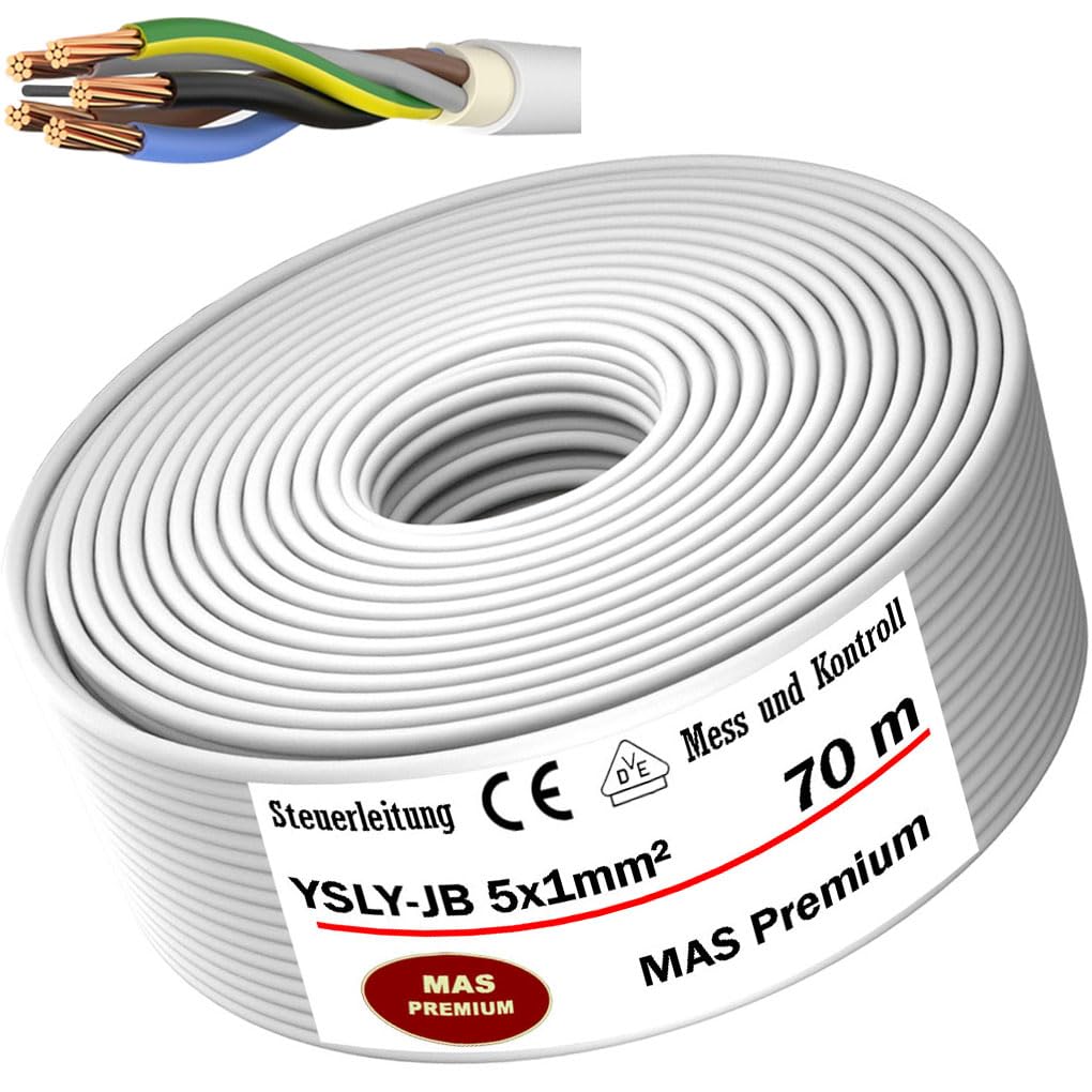 YSLY-JB 5 x 1 mm², elastyczny kabel sterujący, szary, przewód pomiarowy, kontrolny i regulacyjny, do obrabiarek, przewód sterujący, skrzynka do ładowania e-samochodu, przyłącze do stacji ładującej (70