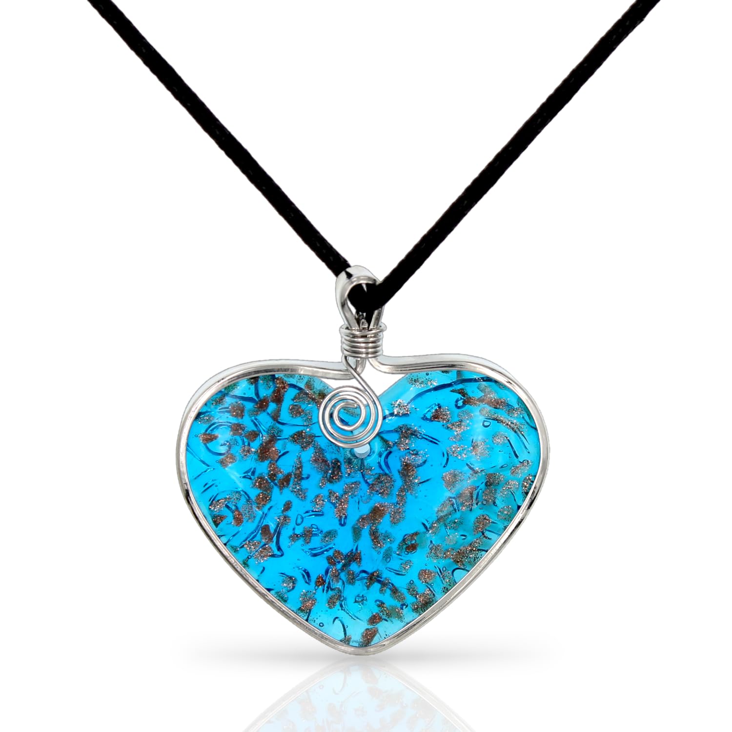 Handmade Murano Inspired Metal Frame Blown Glass Lampwork Art Pendant Necklace for Women│ Handcrafted Artisan Hypoallergenic Italian Style Jewelry