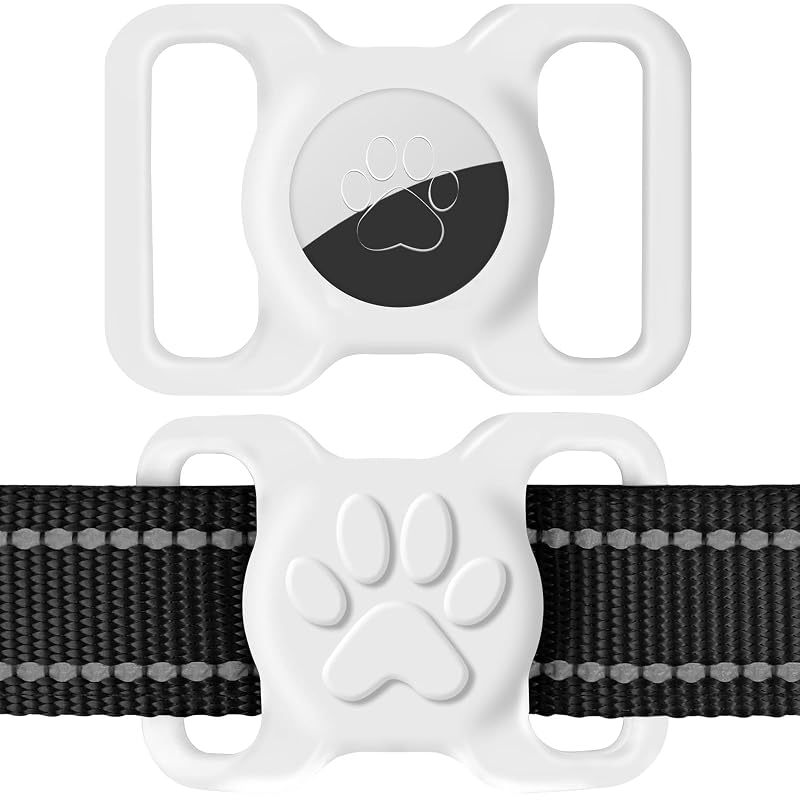 Suporte de Coleira para AirTag Dynmeow para Cães de Grande Porte, Silicone Branco, para Coleiras de 3,0 e 3,8 cm