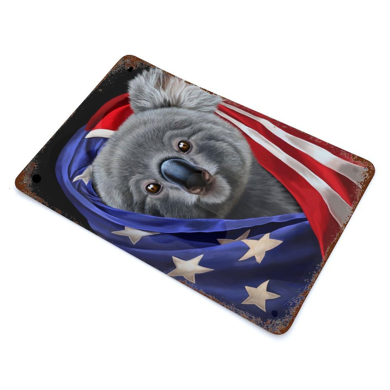 Koala USA Patriot Vintage Wall Sign 11.8"x7.9", Rust Effect Metal Decor for Basement, Hobby Room And Garage Decor