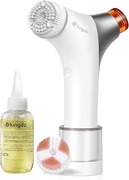 Kingdo 2-in-1 Facial Cleansing Brush with Smart Automatic Foaming, Electric Face Scrubber Silicone 2 Cleanser Heads & 4 Speeds Adjustable, IPX6 Waterproof Makeup Remover Face Brush for All Skin Types