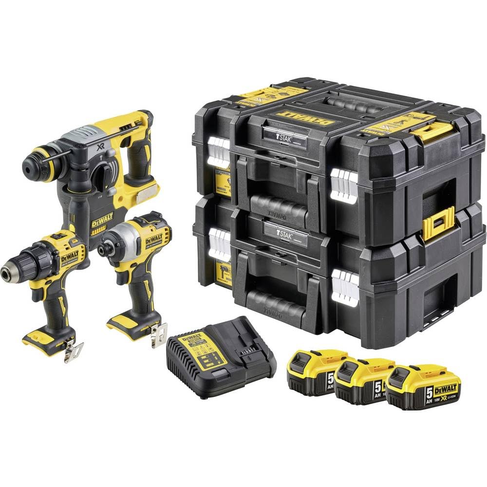 Dewalt DCK377P3T zestaw akumulatorowy kombi 18 V/2 Ah (3-częściowy, składa się z: wiertarko-wkrętarki akumulatorowej DCD708, akumulatorowa wkrętarka udarowa DCD809, młotek akumulatorowy SDS-plus