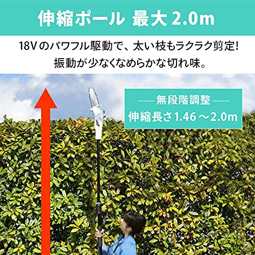 アイリスオーヤマ 高枝切り電動チェーンソー 18V 20.0Ah 充電式 軽量 チェーン 簡単調節 伸縮 ~2.0m JPC1518 4枚目