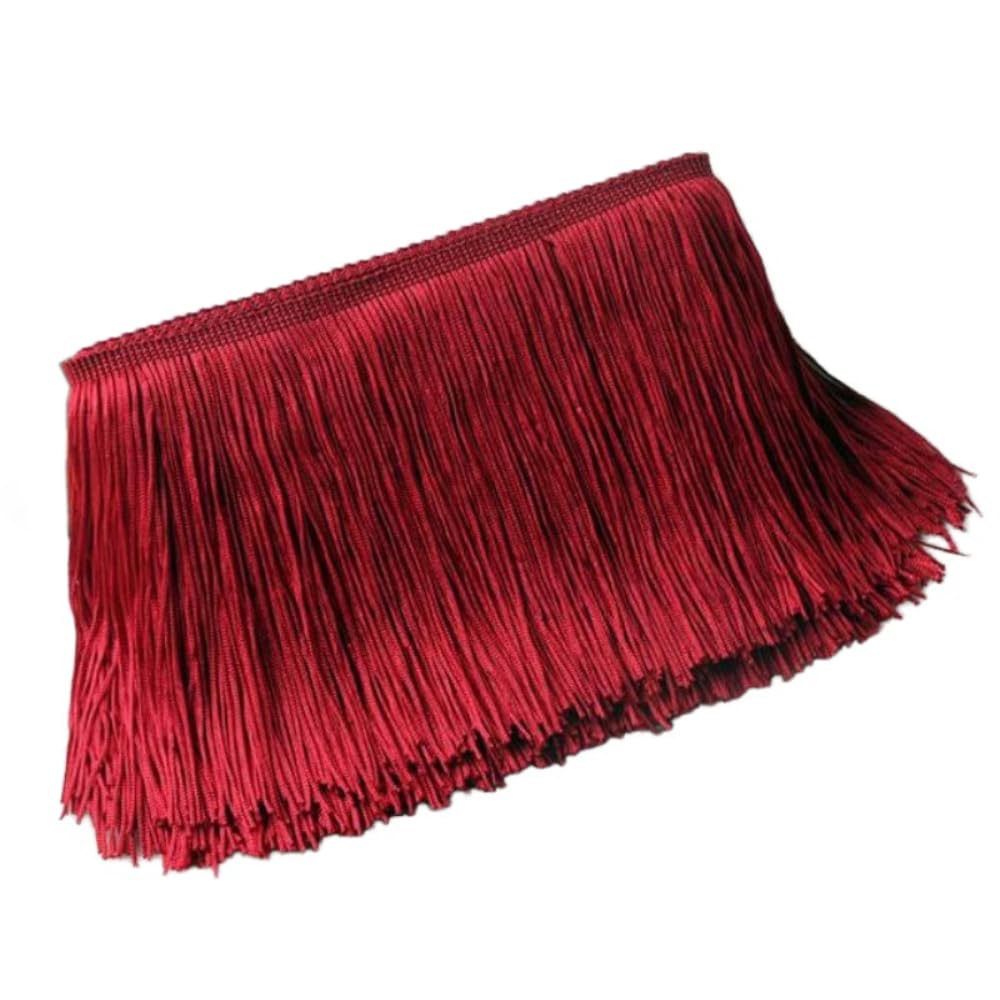 Blausky 20 cm x 2 m Wide Tassel Fringe Trim Dance Fringe Cut Fringe Silky Fringe Ribbon Decorative Ribbon Fringe Trim Ribbons for Sewing, for Latin Dress, Lingerie Curtains, Wine Red