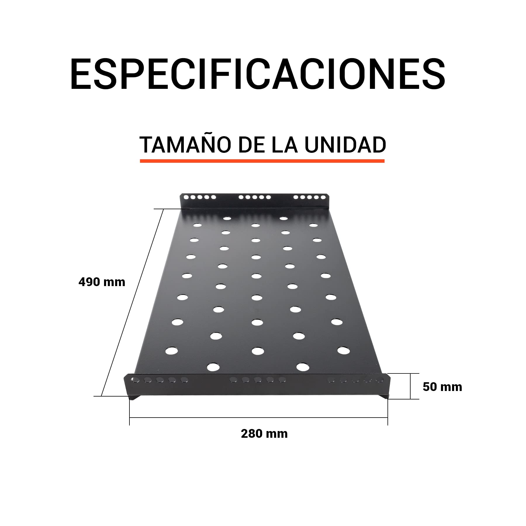 Aiten Bandeja Fija de Rejilla 1U 490 mm x 280 mm Acero Laminado 17 kg 19"