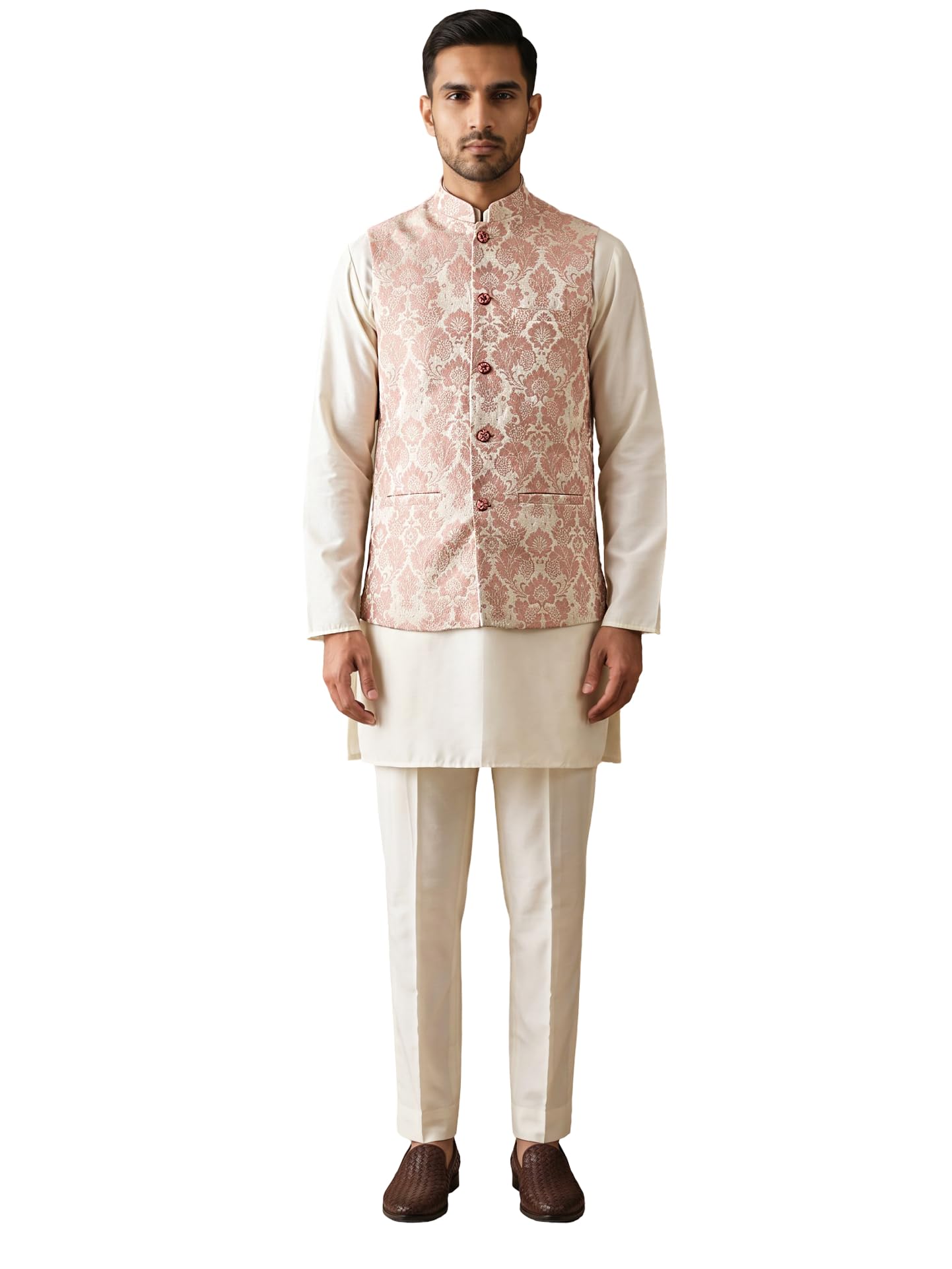jompers Men's Floral Woven Silk Blend Nehru Jacket with Kurta Pyjama-picture-33