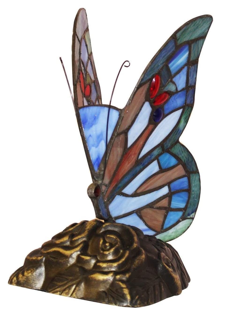 BELOFAY Blue Butterfly Tiffany Lamps - Stained Glass Handmade Vintage Bedside Table Lamps for Living Room, Bedroom, and Lounge - 8 Inches Butterfly Tiffany Style