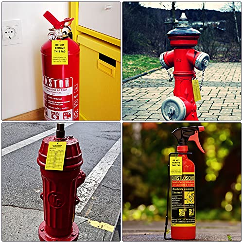 50 Pieces Monthly Fire Extinguisher Inspection Tags Record 4-Year Maintenance Tags Fire Extinguisher Recharge and Inspection Record Tag Yellow for Indoor Outdoor Fire Extinguishers