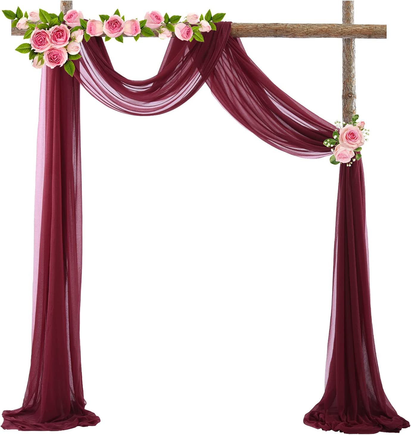 MISTHO Wedding Arch Draping Fabric, 1 Panel 29.5" x 19Ft Sheer Backdrop Curtain for Ceremony Party Ceiling Decor (Burgundy)