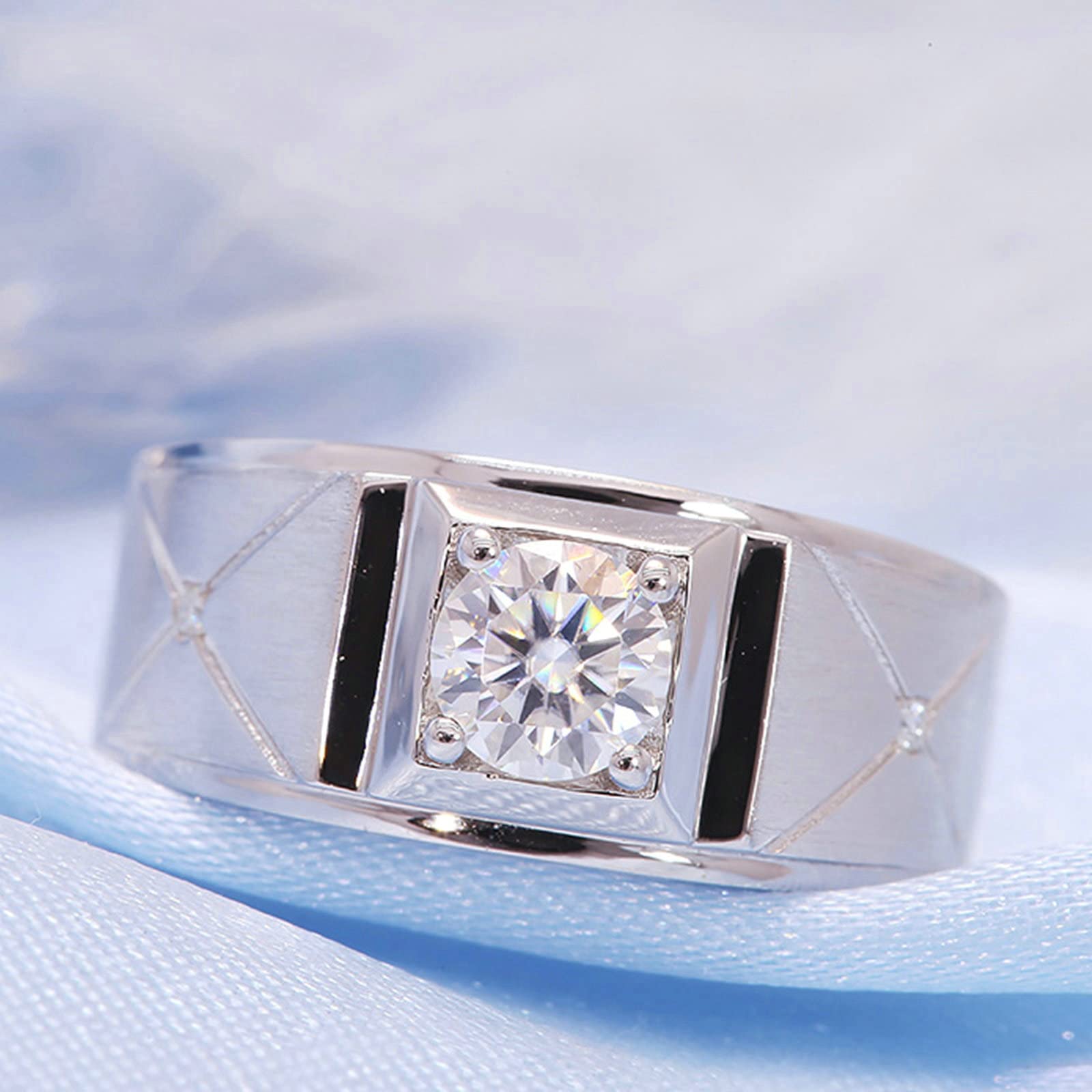 Anello Fidanzamento Uomo, Anello Oro Bianco Uomo 18K Croce Opaca A 4 Punte 0.5ct Rotonda Moissanite/Diamante Coltivato In Laboratorio Fedi Nuziali