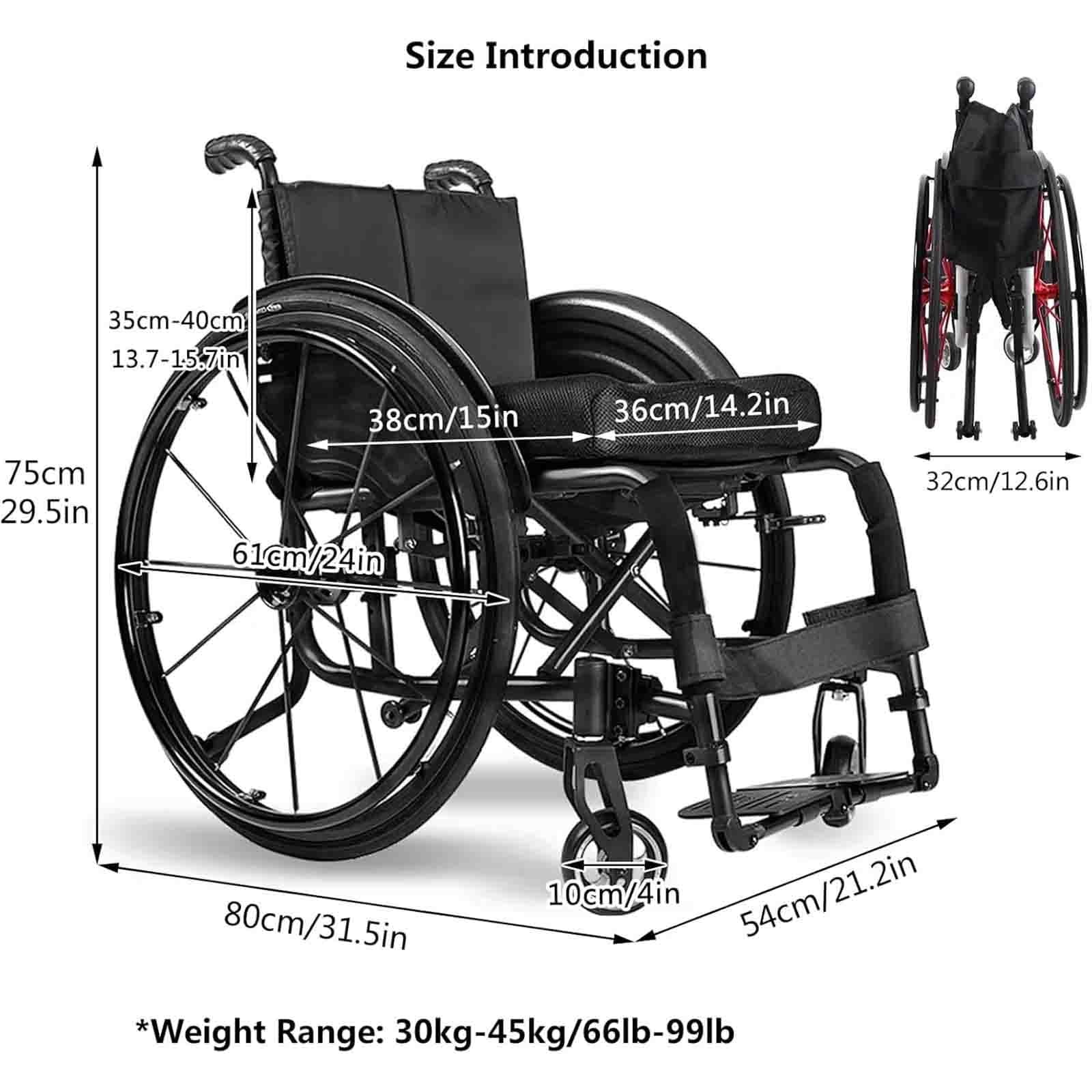 Silla de ruedas deportivas ligera,Plegable All-Terrain Ultra, Sillas de ruedas manuales autopropulsadas,Ruedas traseras de liberación rápida para adultos(Blue,36cm/14.2in)
