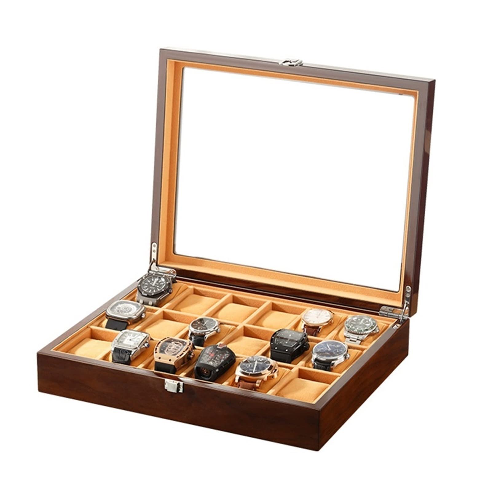 ANVLOJRIH Watch Box Wooden Watch Box Storage Glass Rack Jewelry Display Organizer for and Watches Box(18 squares)