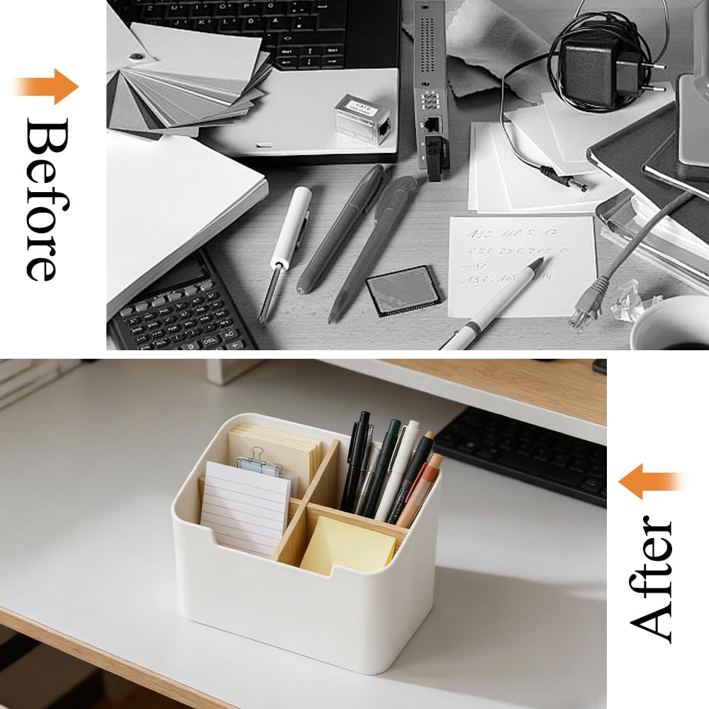 2 Pezzi Organizer da Scrivania a Scomparti Organizer da Tavolo in Bambù per Scrivania Scatola Portaoggetti Multifunzionale Tavolo Organizers di Telecomando per Penne,Cosmetici,Gioielli