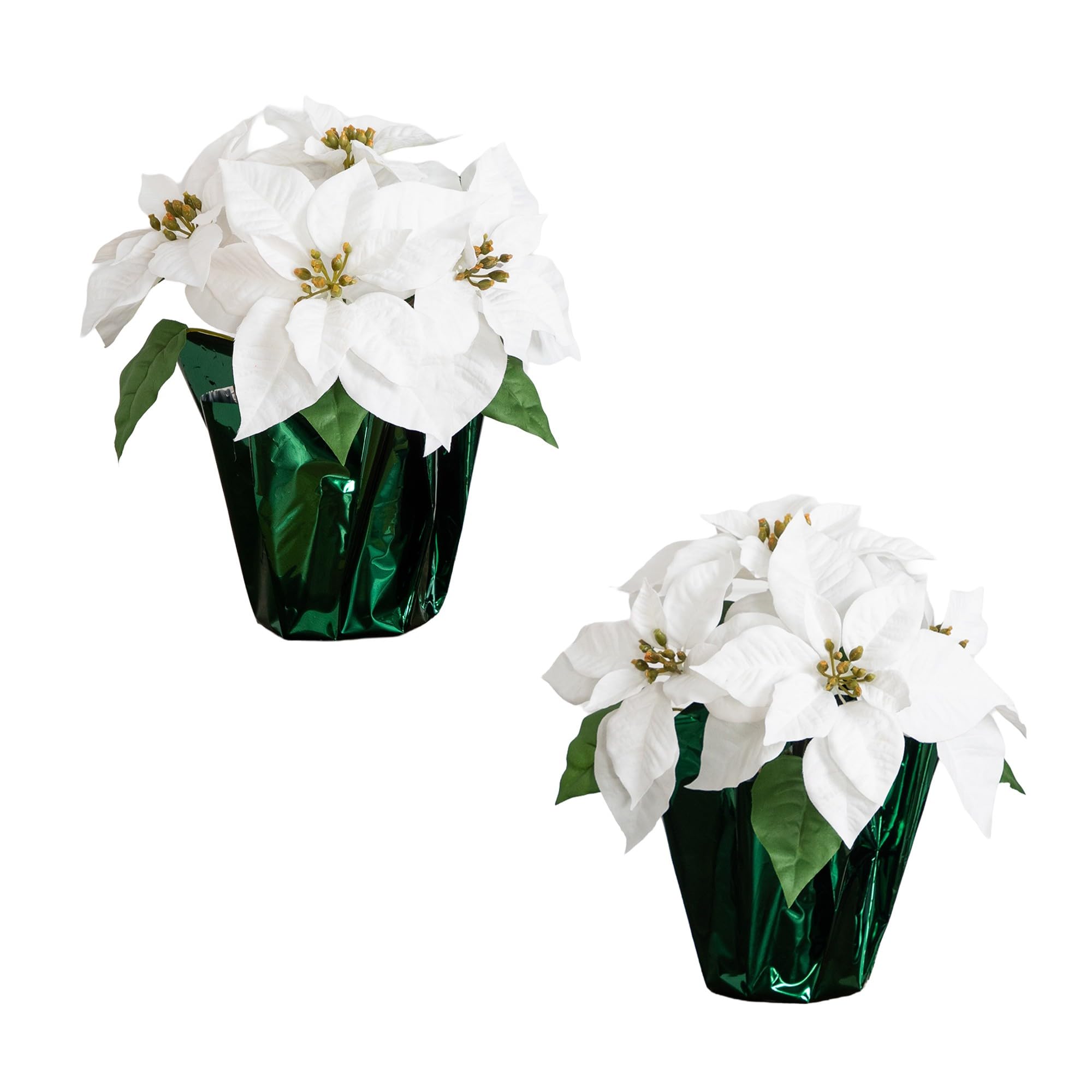 Nearly Natural 13in. White Artificial Poinsettia Arrangement, Set of 2