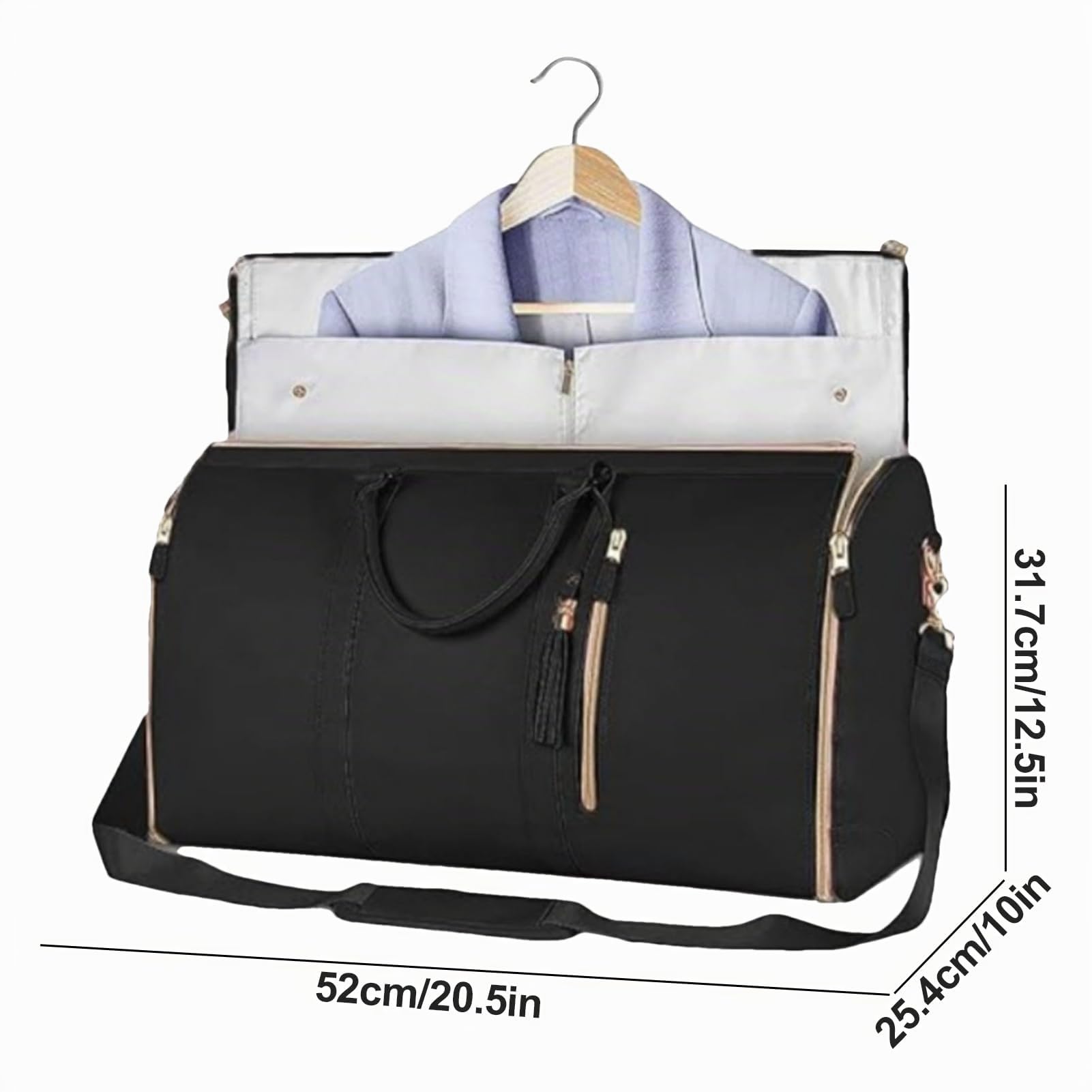 Reisetasche Kleidersack Faltbar - Kleidung Foldybag 2 in 1 Carry on Garment Duffle Bag - Wasserdichter Kleidertaschen Für Damen Und Herren - Umwandelbarer Handgepäck Anzugtasche Für Reise (Schwarz B)