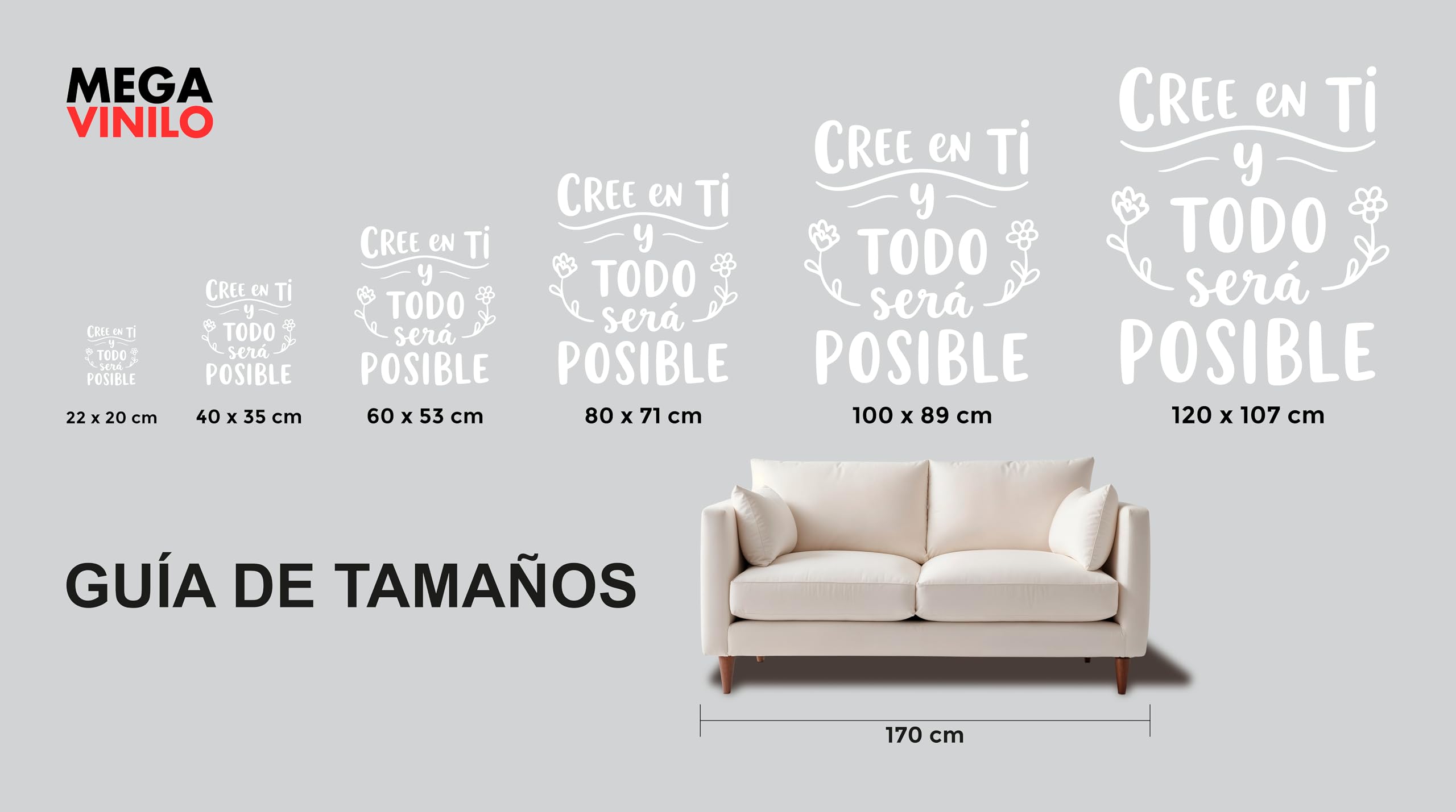 Vinilo Decorativo de Pared, Pegatina Adhesiva con Frase Inspiradora "Cree en Ti y Todo Será Posible" para Sala, Dormitorio u Oficina (Blanco, 120 x 107 cm)
