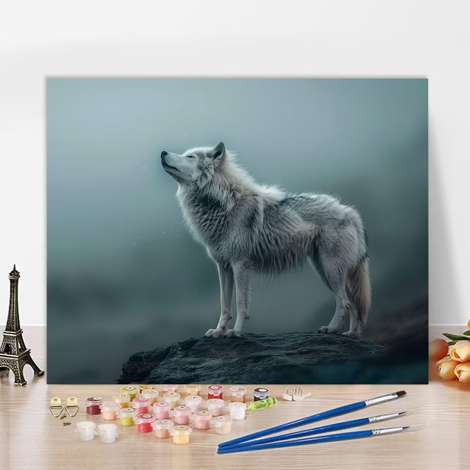 Paint by Numbers for Adults with Frame Wolf Paint by Numbers Kits Animal, Hobbies for Adults Women DIY Colorful Canvas Oil Crafts Paintings Kits Arts for Home Wall Decor, Gift 120x80cm 2-RV401