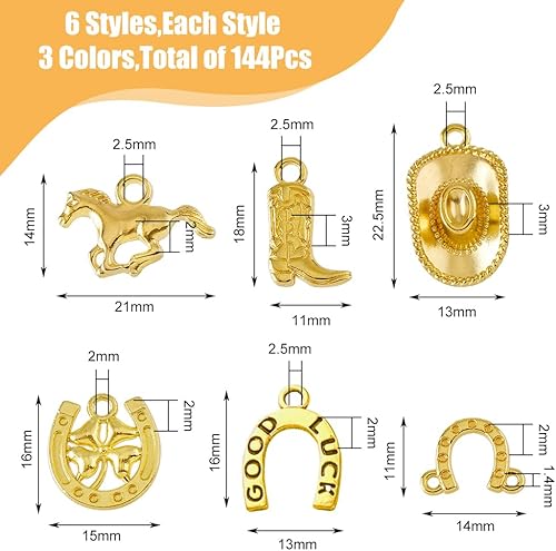 Miniatura 2 de SUPERFINDINGS Juego de 144 dijes de aleación de vaquero occidental, 18 estilos, dijes colgantes de vaquero, conjunto de conectores vintage para