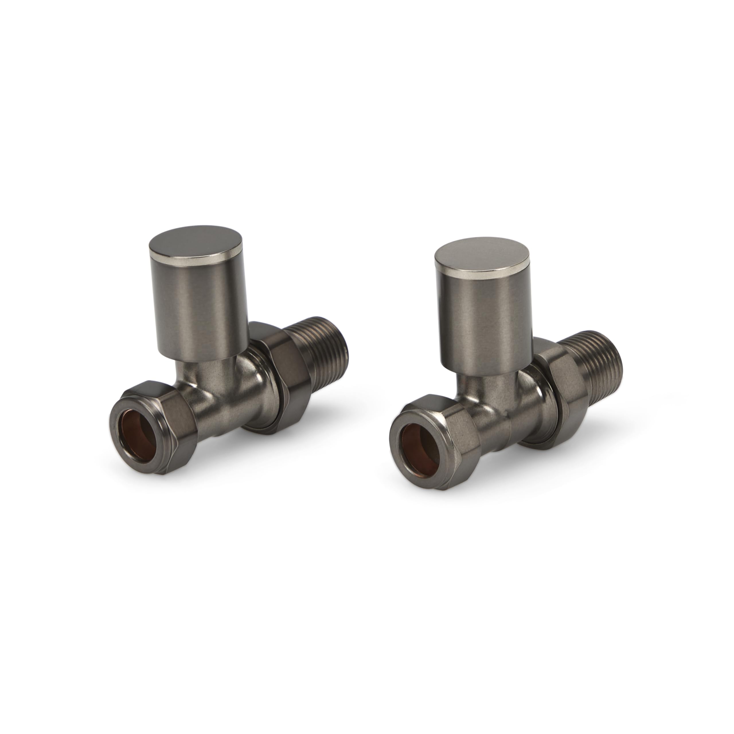 LavaTap Radiator Valves Pair 15 mm – Manual Radiator Valve Set for Central Heating – Durable Brass – Compatible with Standard UK Radiators and Heating Systems (Brushed Gun Metal, Straight)