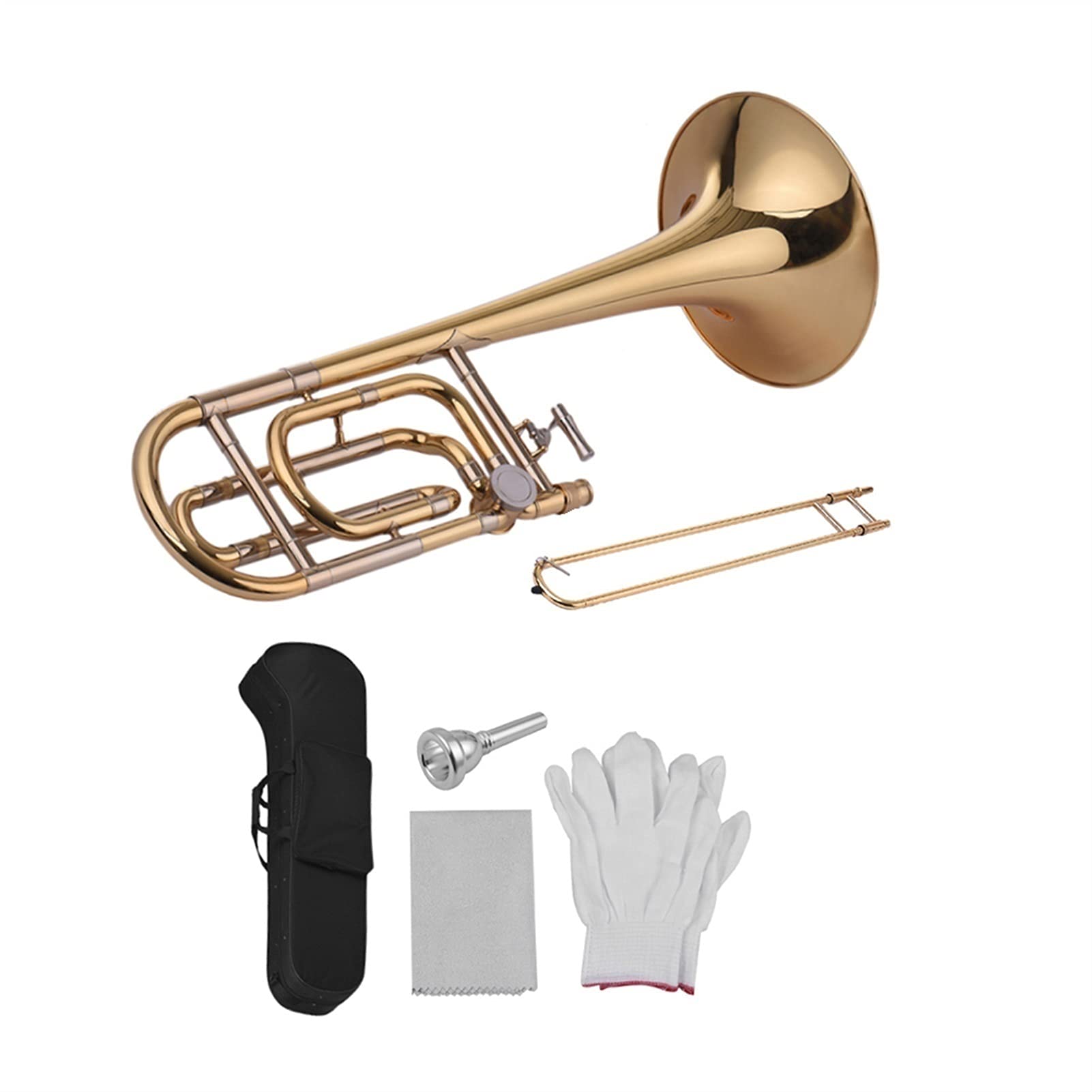 Intermediate Bb Flat Tenor Slide Trombone with F Kit Including Mouthpiece Carry Case Gloves Cleaning Cloth Trumpet Set - Image 4