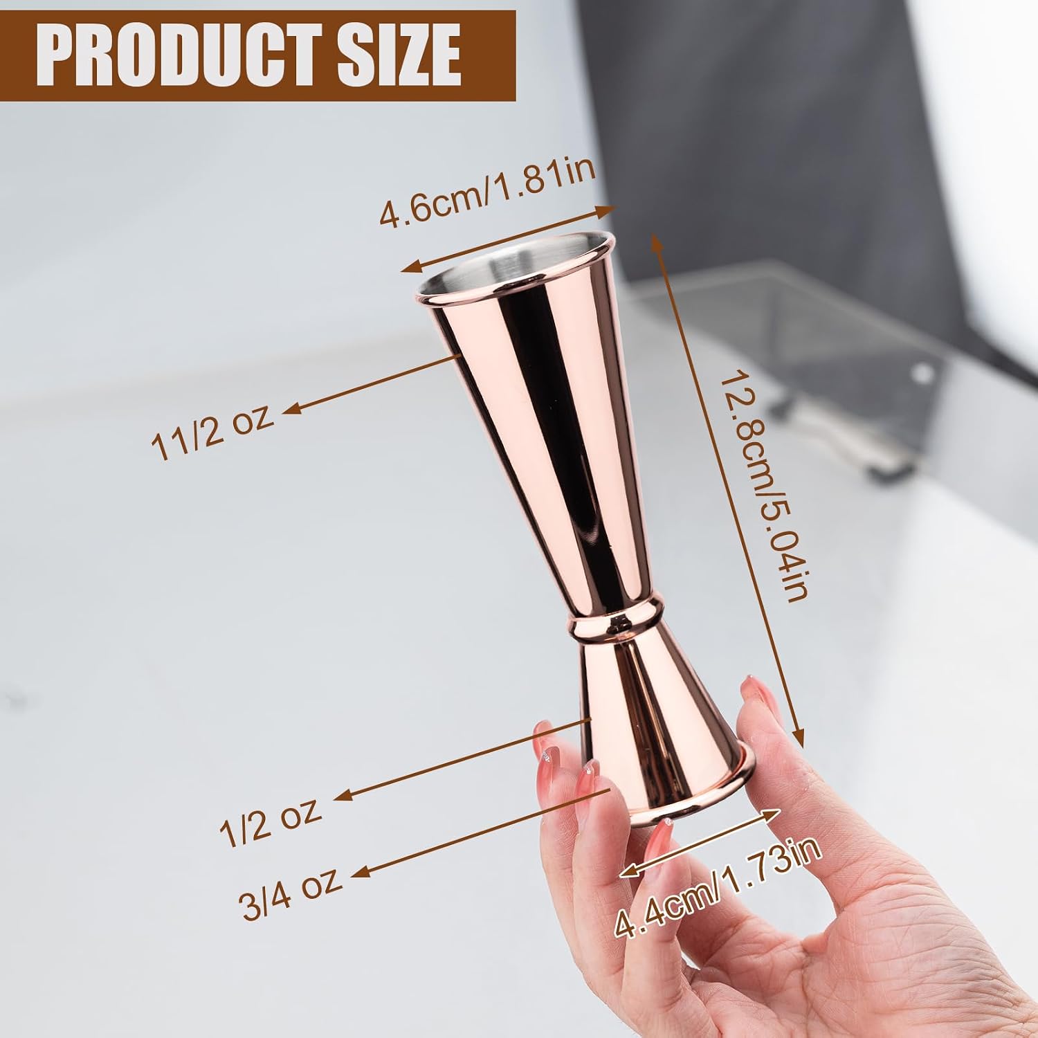 2 Pcs Jigger for Bartending, Cocktail Jigger 2 oz 1 oz with Measurements Inside, 304 Stainless Steel Jigger, bar Accessories, Cocktail Measuring Cup, Rose