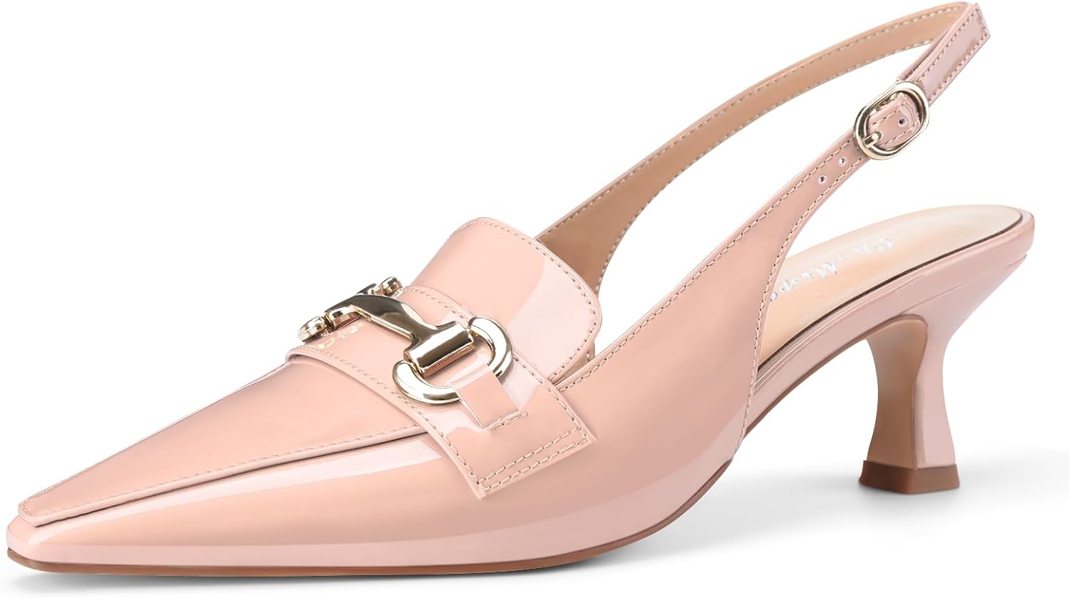 Oh Mispares Women’s Slingback Pumps Closed Pointed Toe Low Kitten Heels Patent Leather Buckles 2.6 Inch Dress Shoes for Office Party Wedding