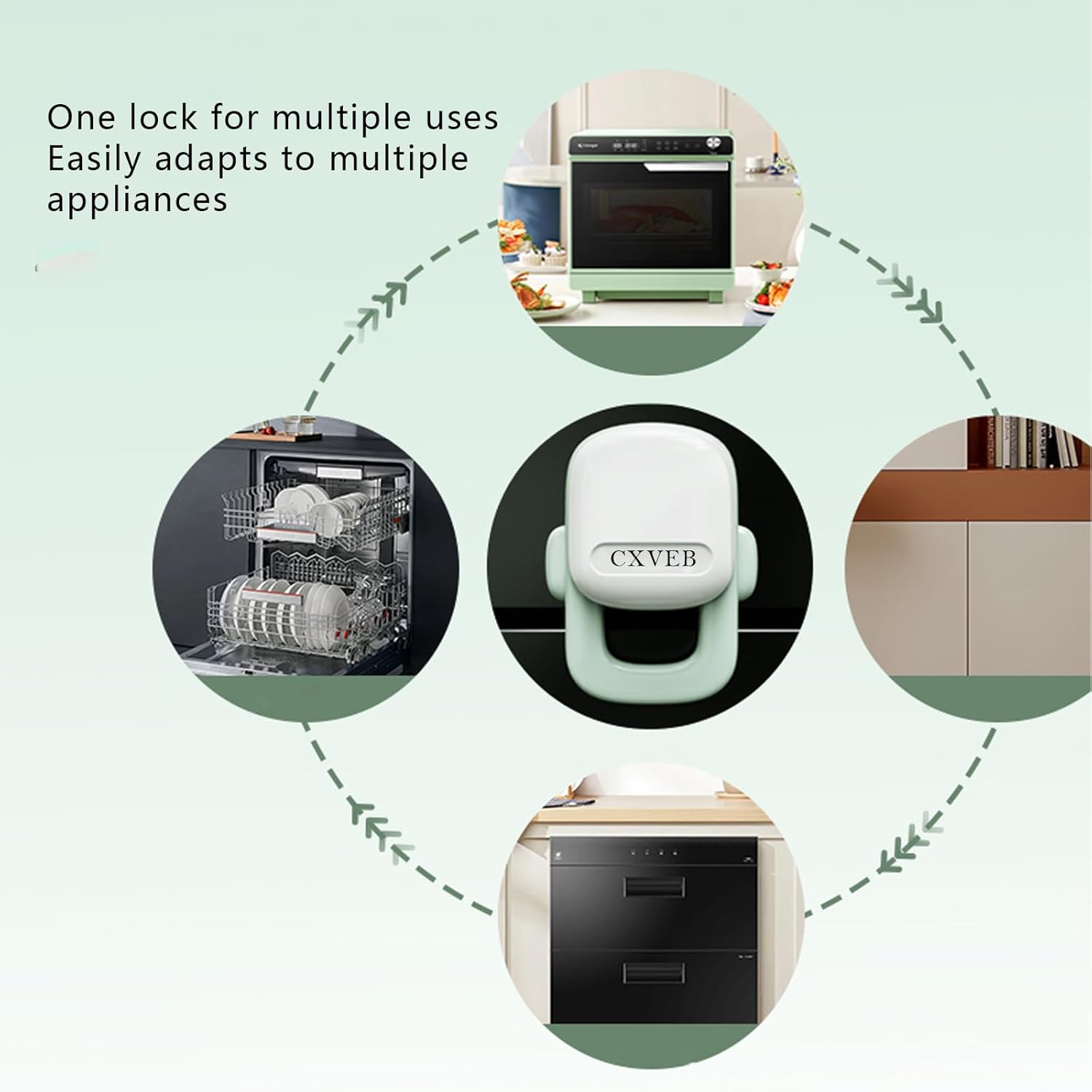 2 Pack Baby Proofing Kit Childproof Oven Door Lock, Oven Front Lock Easy to Install & Heat-Resistant Material no Tools Need or Drill (Green)(ONLY for Flat Surface)