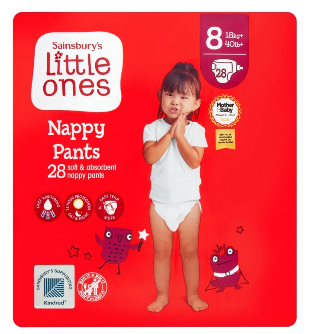 Bizzal Sainsbury's Little Ones Nappy Pants, Size 8 (18kg+), 28 Pack, Soft & Absorbent