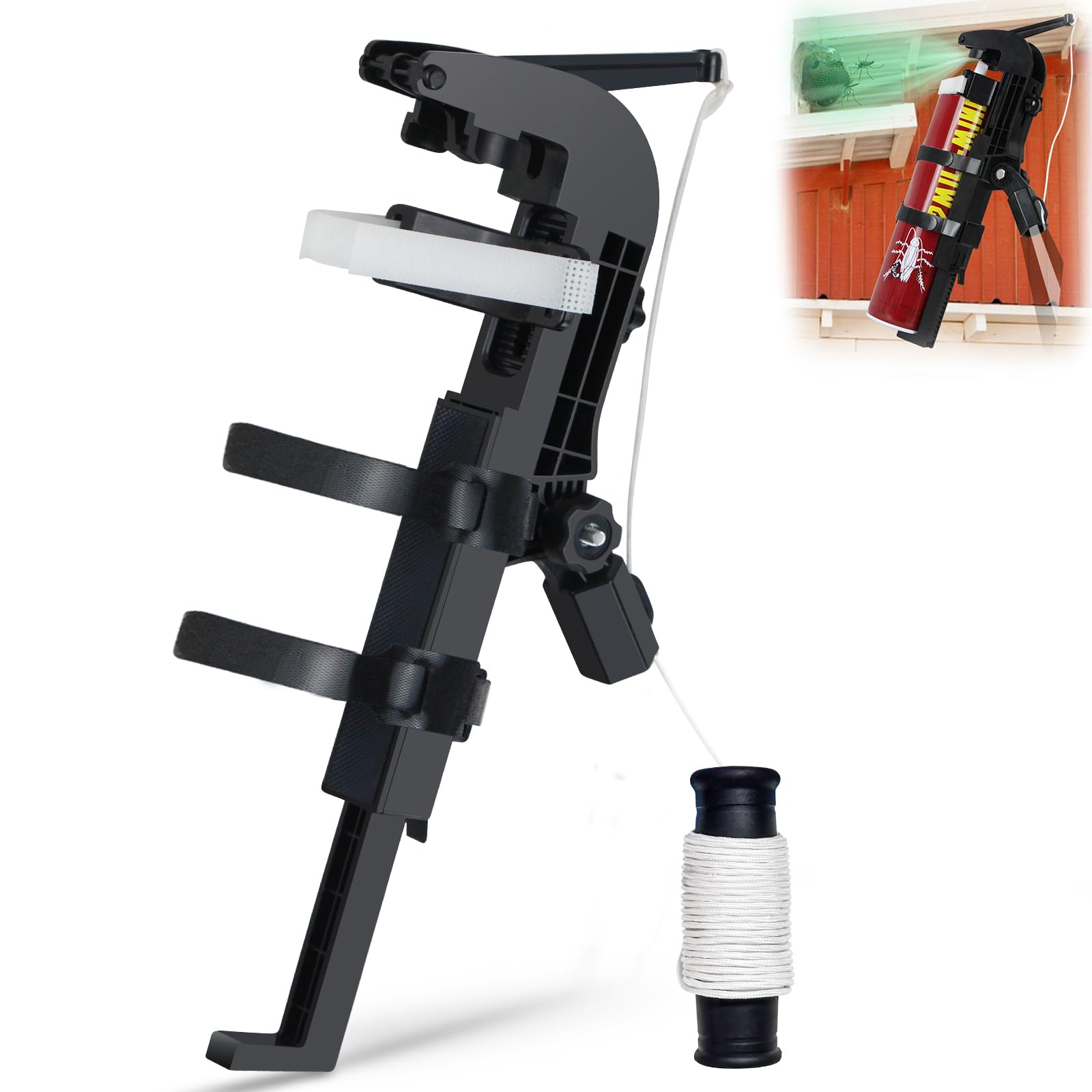 Photo 1 of Spray Can Extension Pole Adaptor with Adjustable Bottom Bracket, Wasp Spray Long Range Fit for Wasp/Hornet, Pro Sprayer Adaptor for 8.07-13.58inch Spray Paint, Spray Can Trigger Handle(Black)