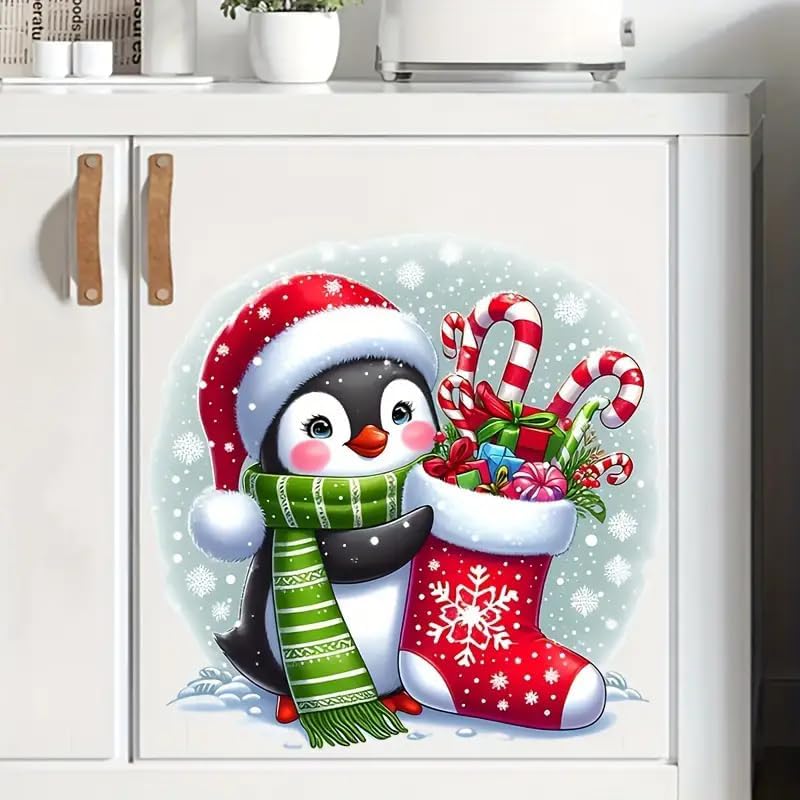 Christmas Penguin Socks Umbrella Hook Toilet Cover Sticker Decals,Fish Bird Flower Leaf Waterproof Toilet Lid Tank Seat Decals Cistern Self-Adhesive Bathroom Wall Sticker