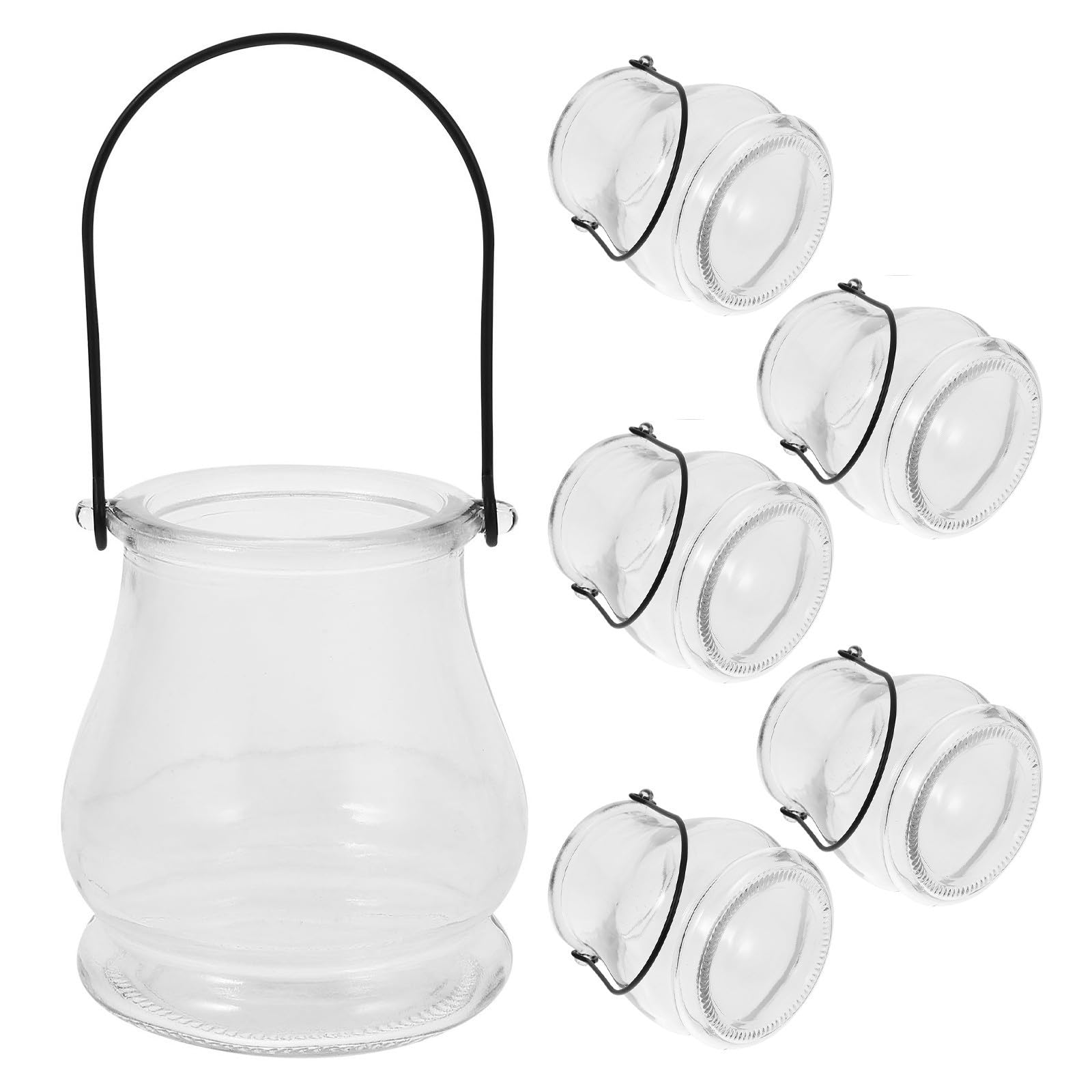 MERRYHAPY 6 Piezas Portavelas Colgantes de Transparente con Asa Soportes Vintage para Velas de Té Decoración Multifuncional para Bodas Fiestas y Centros de Mesa