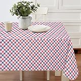 Red, White and Blue Americana Gingham Vinyl Tablecloth – 52 x 70 Inch Rectangle, Waterproof Flannel-Backed Table Cover for Indoor and Outdoor Use, Easy Care Patriotic Picnic and Holiday Décor