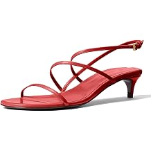Red Kitten Heels for Women Elegant Strappy Sandals with Open Toe Fashionable Summer Leisure Shoes Size 9