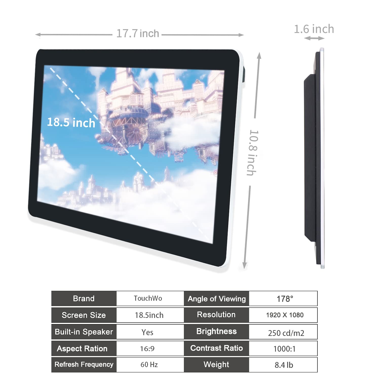 18,5 Zoll Android 11.0 Touchscreen Industrie-PC, 16:9 Display 1920 x 1080P, WiFi und integrierte Lautsprecher, RK3568 2GB RAM & 16GB ROM, Smart Board für Klassenzimmer, Meeting & Spiel