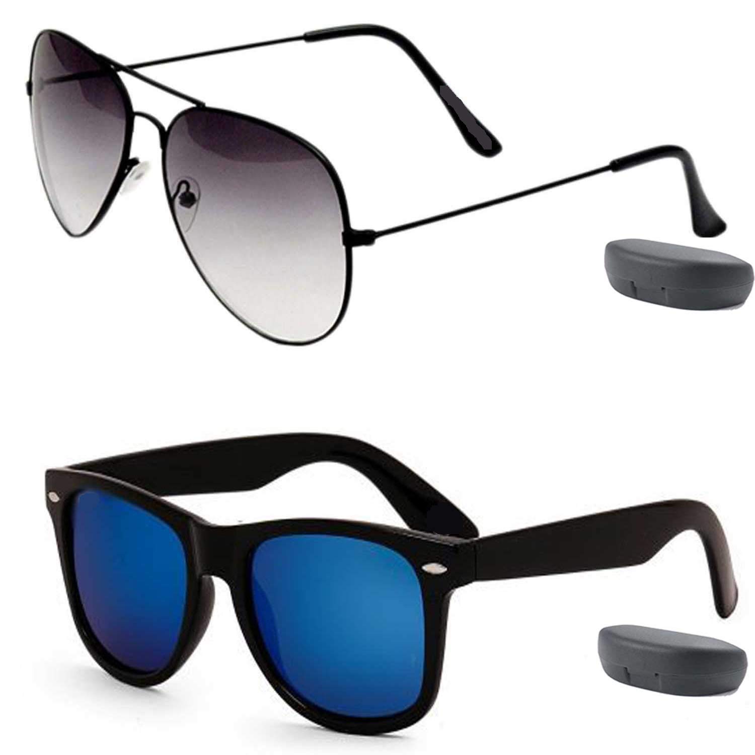 Y&S Unisex UV Protected Sunglasses For Mens Womens In Black And Blue Combo Of 2 Man Woman Sun glasses Goggles Set (7CLX-0JAD-WIB3)