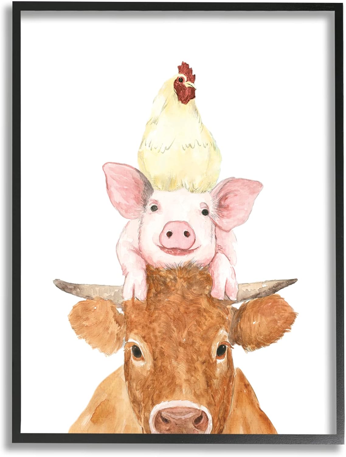 Stupell Industries 農場動物 積み重ね かわいいイラスト 牛 鶏 豚 White Ladder デザイン 通信販売