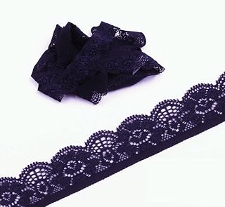 20 Yards 1inch Wide Stretchy Lace Trim 1inch Wide Embroidered Floral Lace Fabric Scalloped Edge Ribbon for Bra Lingerie Underwear Sewing Craft (Navy)