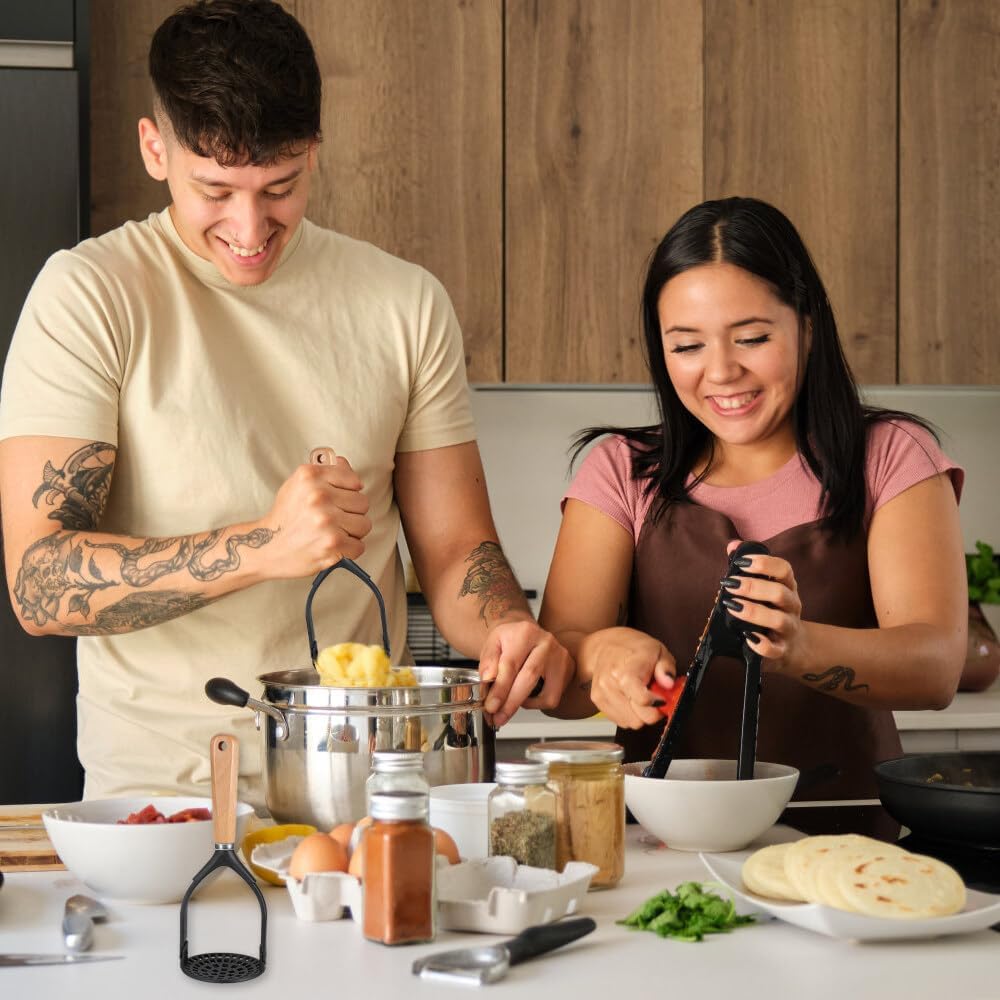 Potato Masher Kitchen Plastic Press for Coated Pots and Pans Foldable Utensils Thick Handle Dishwasher Safe