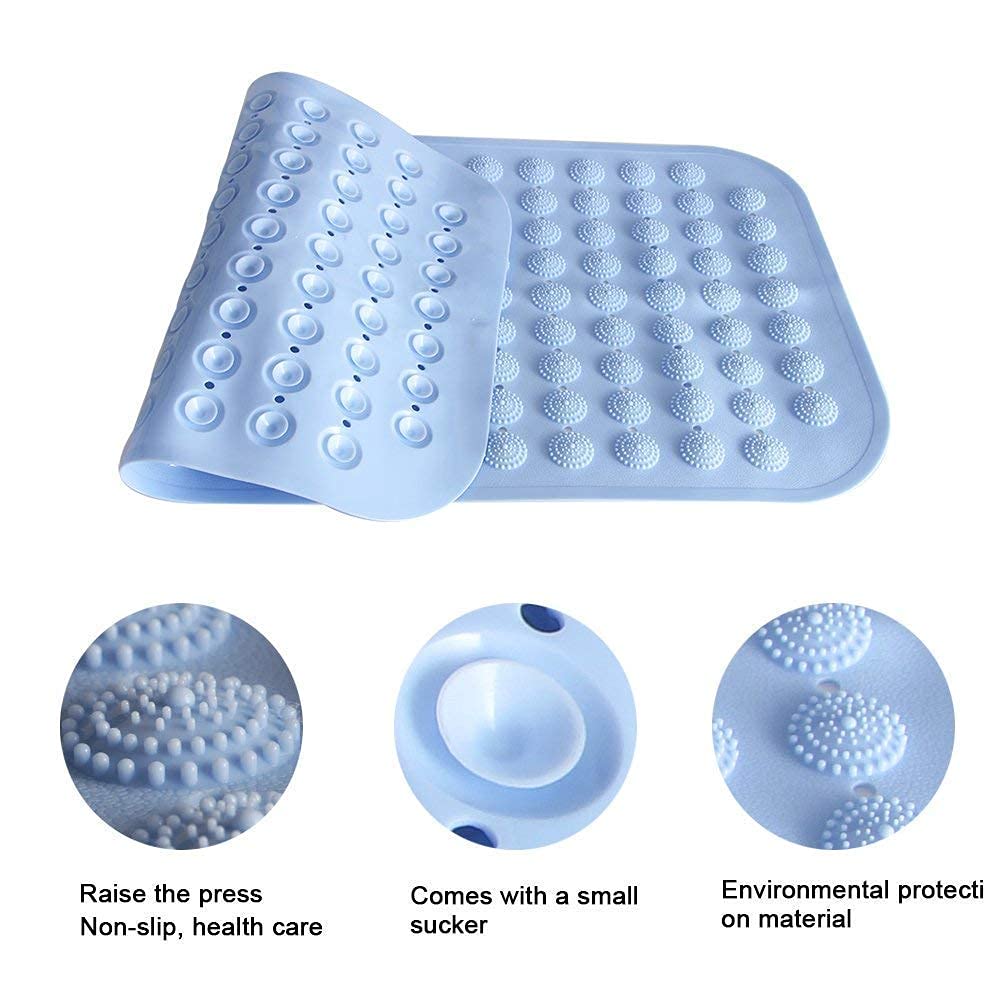 Chavda Bath Tub and Shower Mat, 70x38 cm, Machine Washable, Extra Large Bathtub Mats with Drain Holes and Suction Cups to Keep Floor Clean, Soft Scrubber on Feet, Bathroom Accessories (Sky Blue) 2