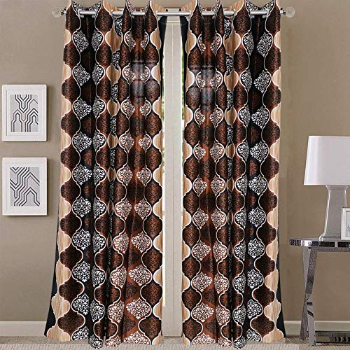 Image of Exporthub 2 Pieces Fancy Design Brown Floral Polyester Eyelet Window Curtains - Length 5 Feet, (EHSPR718 54)