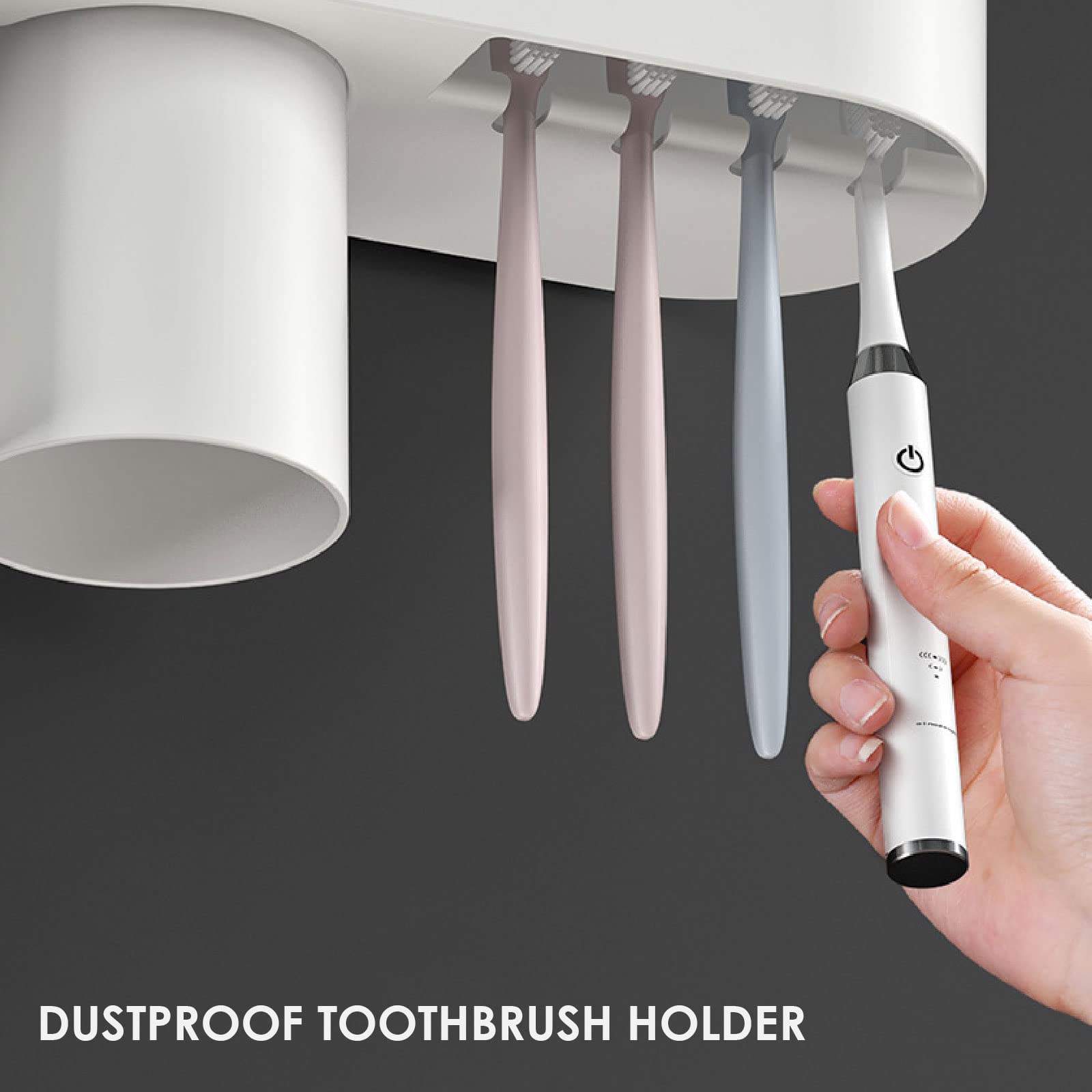 Support Mural Salle De Bain - Avec Distributeur Automatique De Dentifrice, 6 Porte-brosses, 3 Gobelets Et Tiroir - Fixation Adhésive Sans Perçage