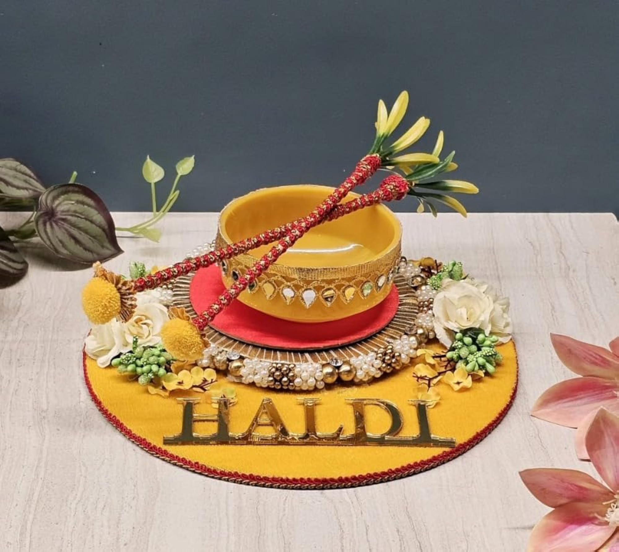 Handcrafted Haldi Platter for Wedding Decorative Round Thali
