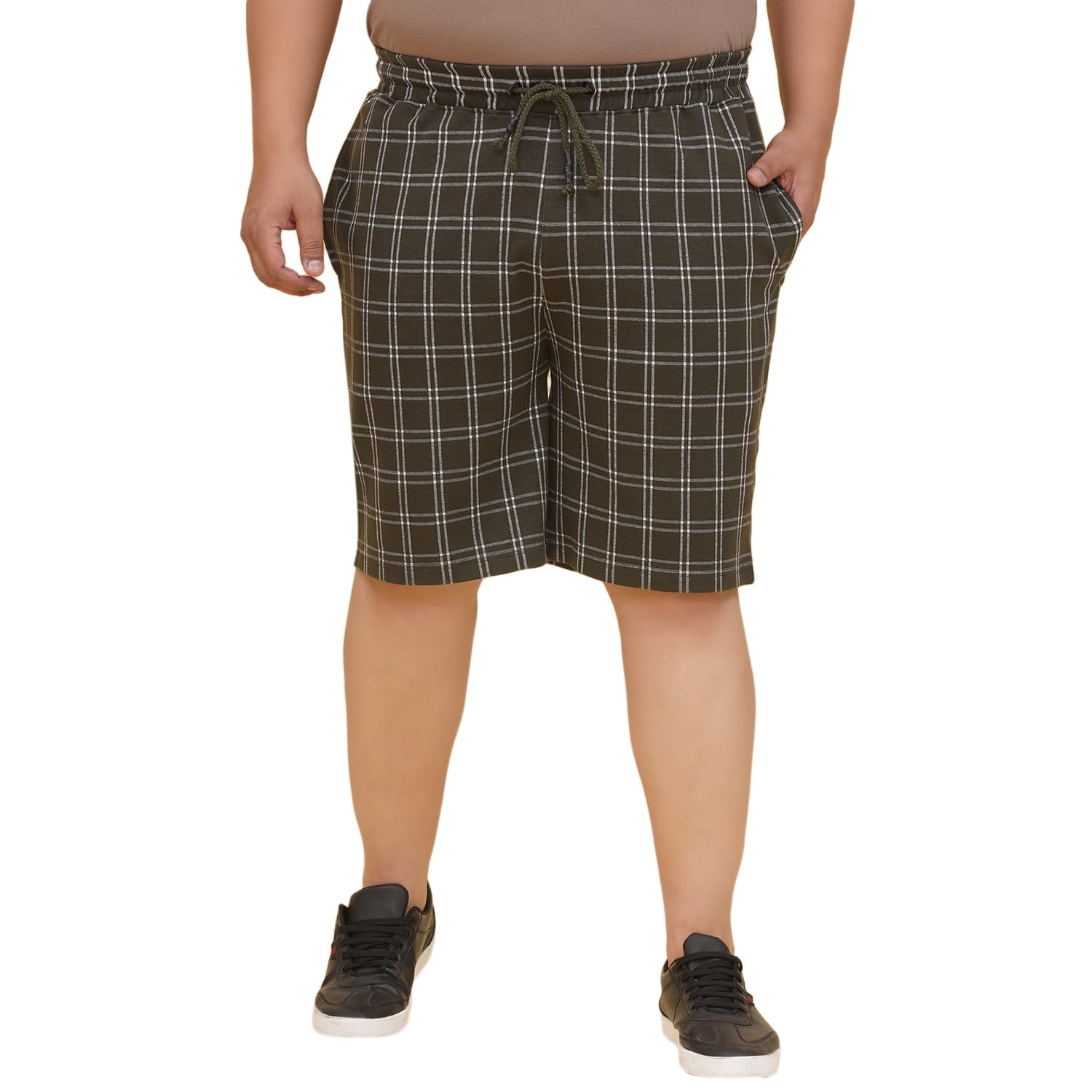 john pride Plus Size Men Regular Fit Mid-Rise Checked Olive Regular Shorts (JPSOK13042_Olive)-picture-41