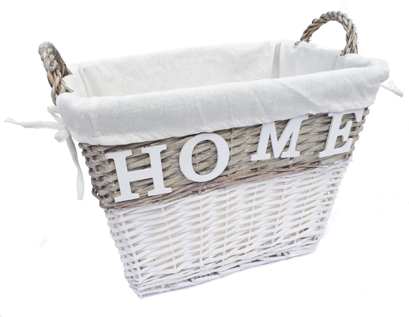 Topfurnishing White Shabby Chic Wicker Storage Log Hamper Laundry Basket With Handles (Small 33X25x28cm)