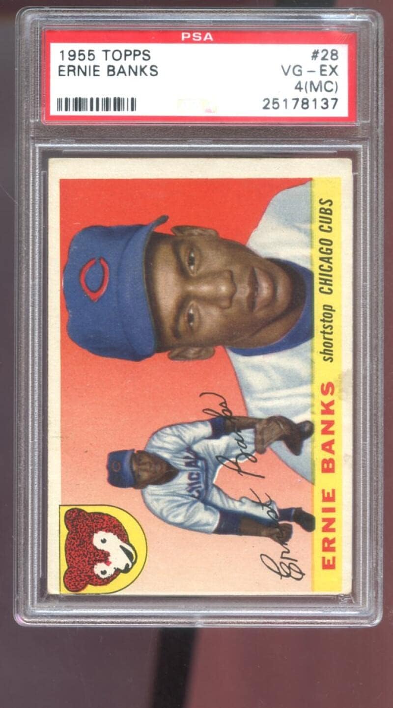 1955 Topps #28 Ernie Banks PSA 4 (MC) Graded Baseball Card MLB Chicago Cubs