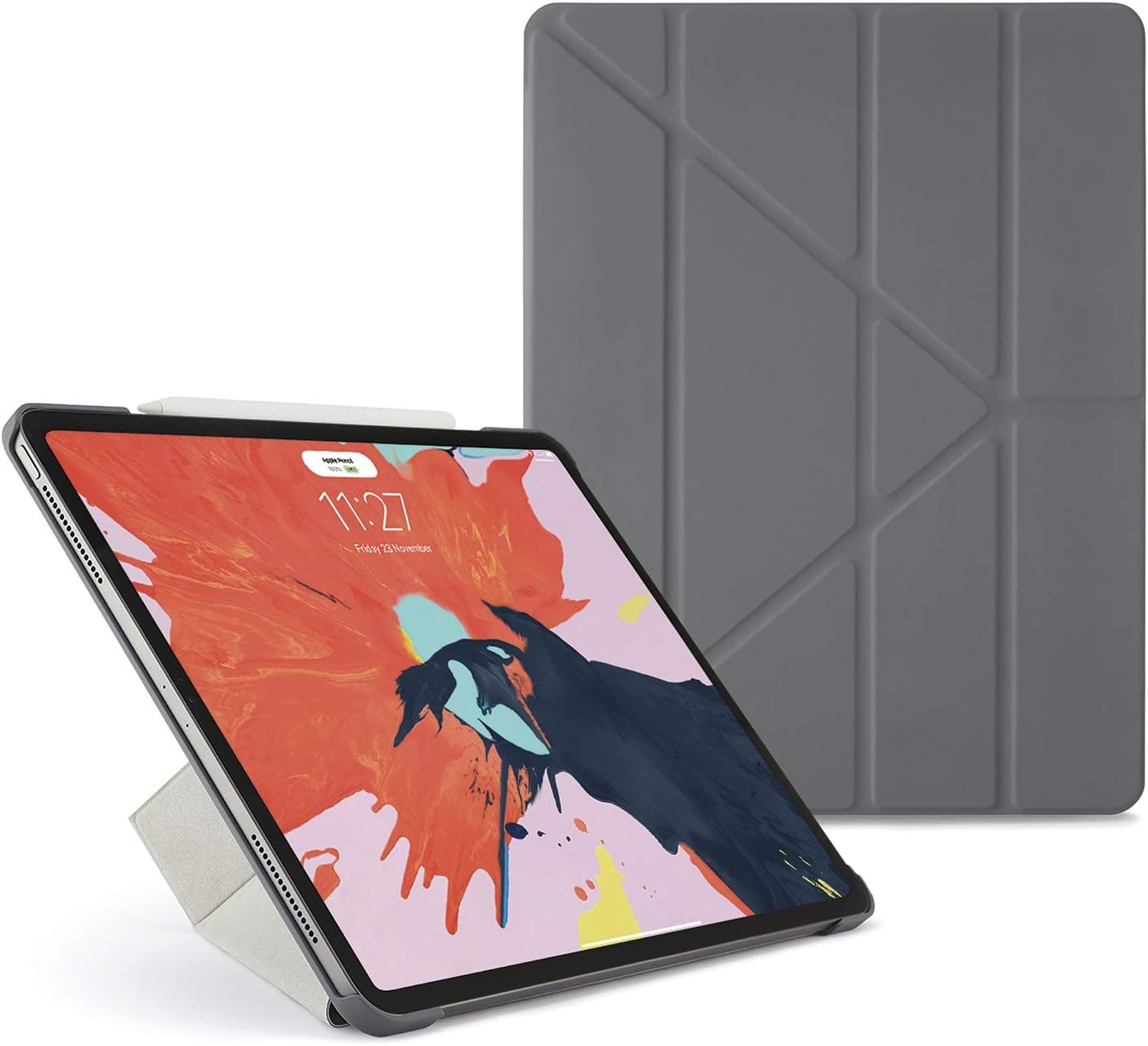 PIPETTO Origami iPad Case Pro 12.9" (2018) with 5 in 1 Stand & auto Sleep/Wake Function Dark Grey